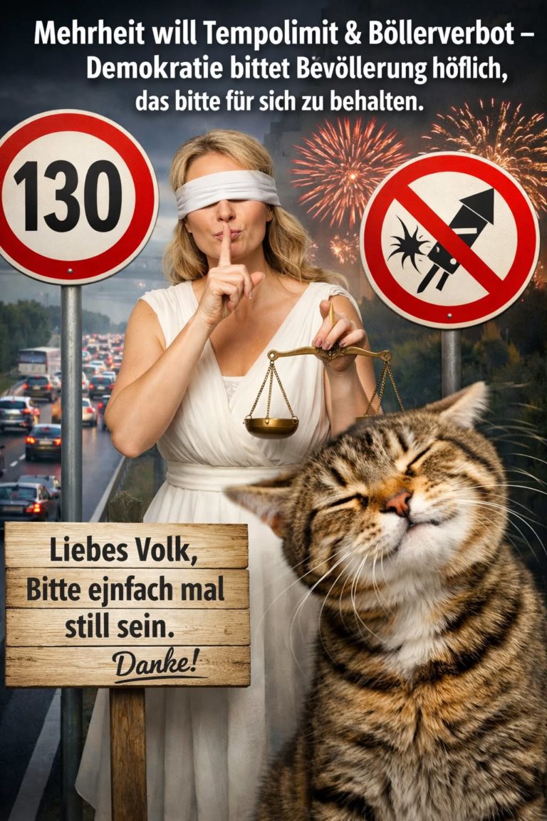 Mehrheit will Tempolimit & Böllerverbot – Demokratie bittet Bevölkerung höflich, das bitte für sich zu behalten